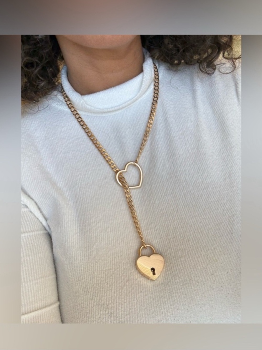 Gold Plated Stainless Steel Heart Lock & Key Lariat